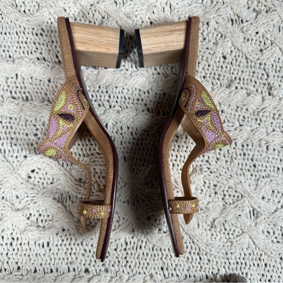 VTG Hype Embroidered Chunky Block Heel Square Toe Embroidered Thong Sandal SZ 8 - Picture 6 of 14